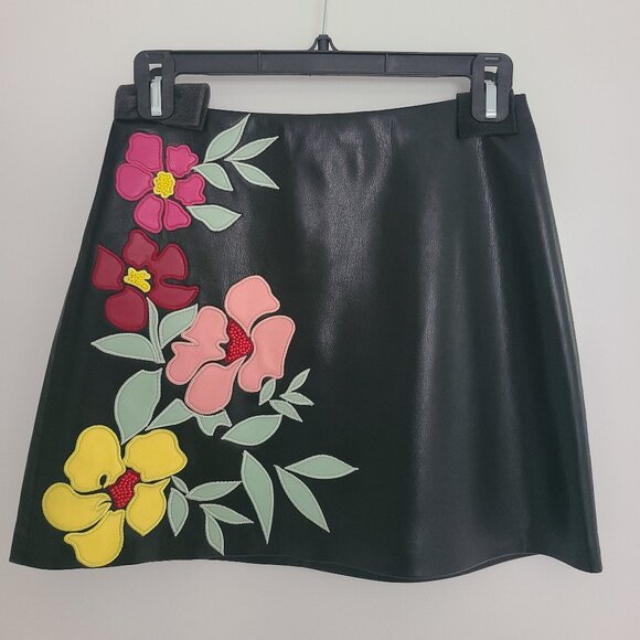ALICE + OLIVIA Floral Vegan Leather Skirt Size 0